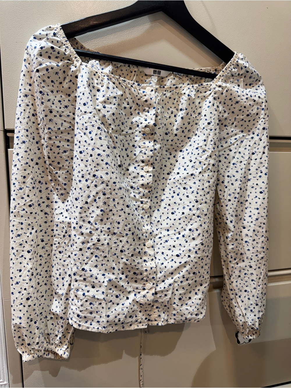 Uniqlo White Top with Blue Floral Print